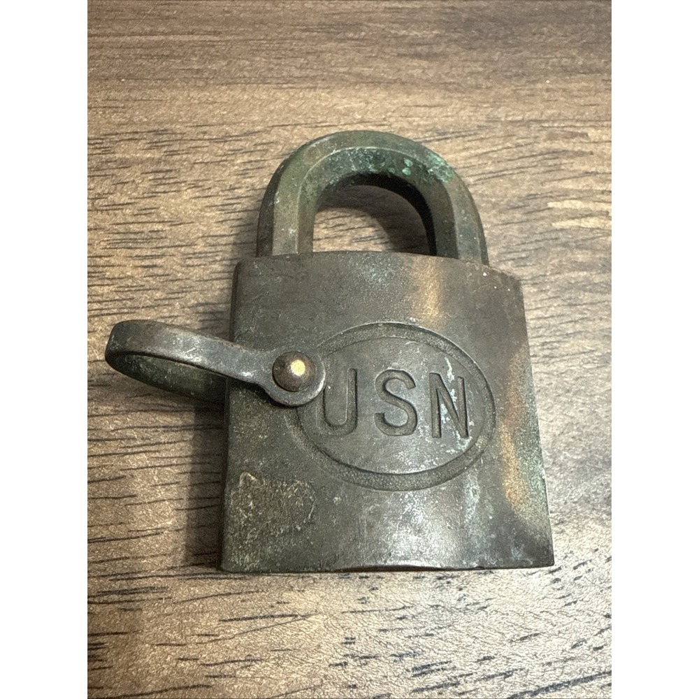 Brass Padlock marked USN - No Key Vintage